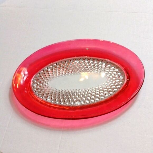 Vintage Indiana Glass Cranberry Rimmed Creamer Sugar Bowl & Underplate - Picture 3 of 10